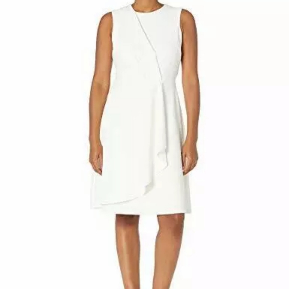 Calvin Klein Cream Sleeveless Cascading Ruffle Dress